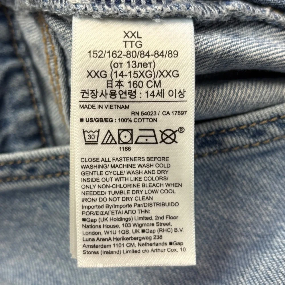 Gap Kids Denim Overalls Shorts Girls XXL Ripped Distressed Light Wash